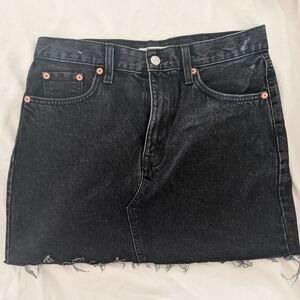 Mango black denim raw hem skirt